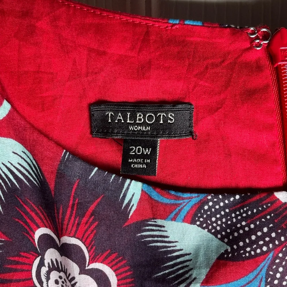Talbots Red Jacobean Floral Tie Waist Flare Dress - Picture 4 of 4